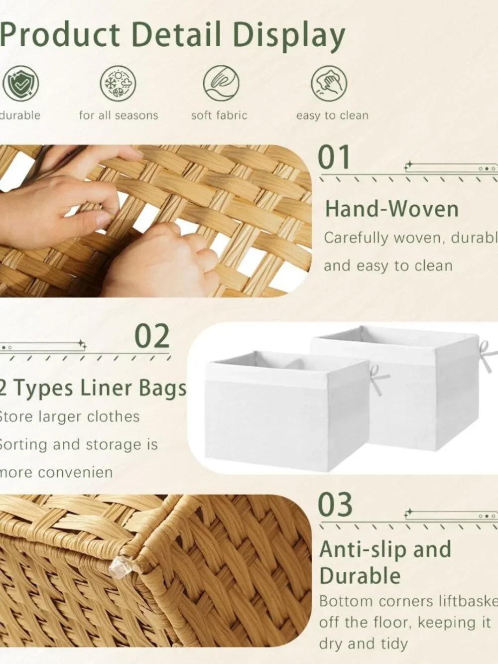 Stylish Rattan Storage Basket with Lid, 2-Pack Natural Woven Bins for Organizing